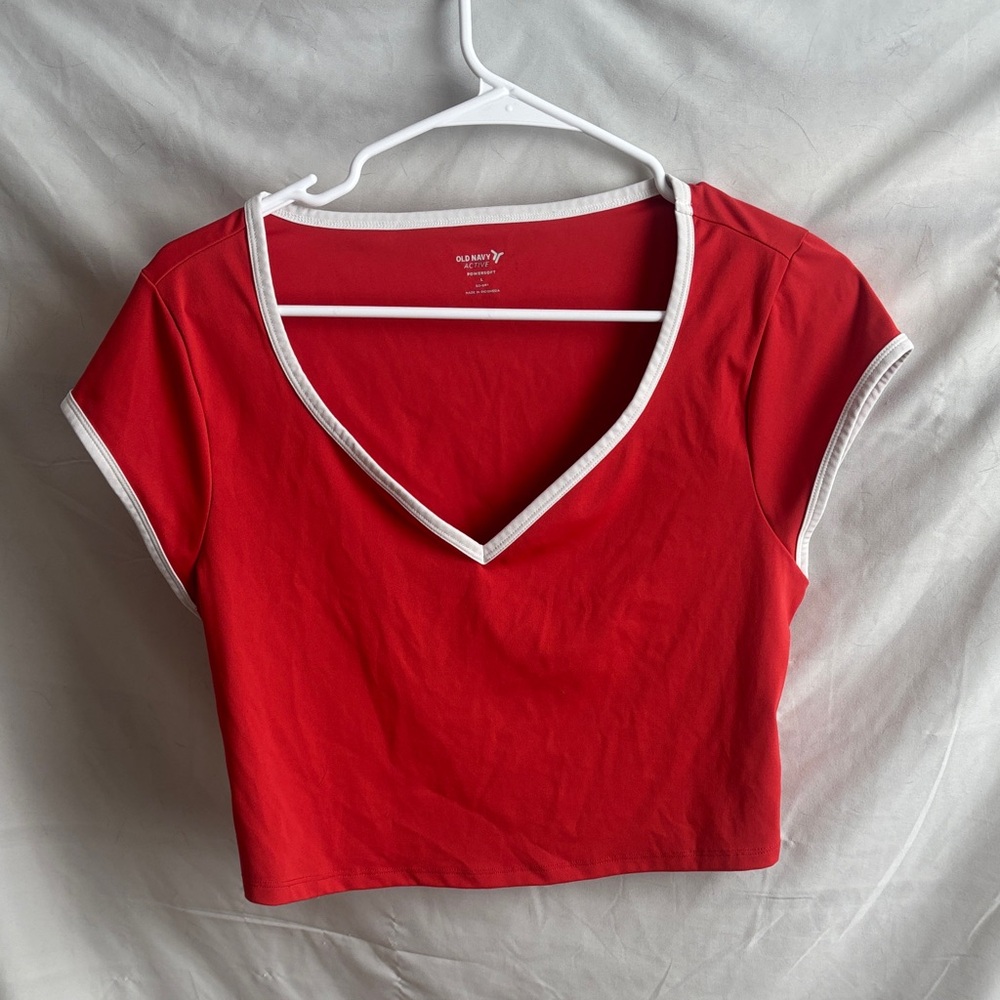 Old Navy Red Crop Top with White Trim